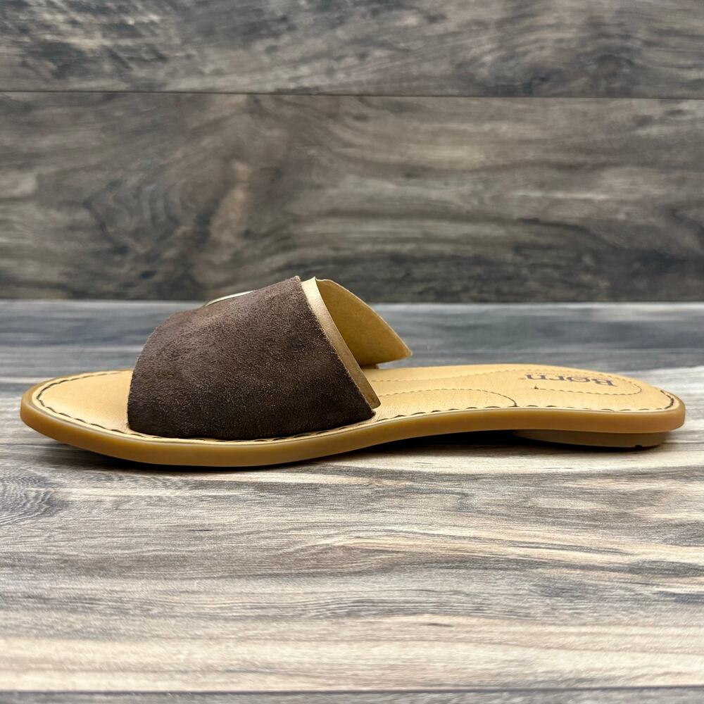 NIB Born Miarra 8M 38-39 Brown Suede Big Buckle Slide Sandals Brown Distressed - Picture 5 of 11